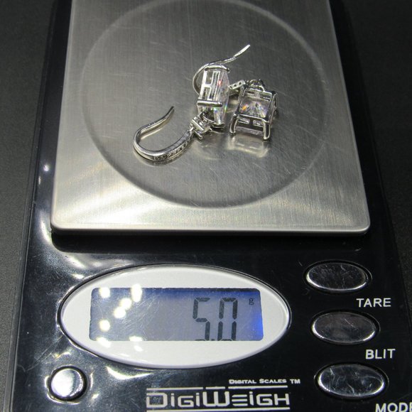 Sterling Silver Clear Cubic Zirconia Rectangle Gem Earrings Vintage - Picture 9 of 9